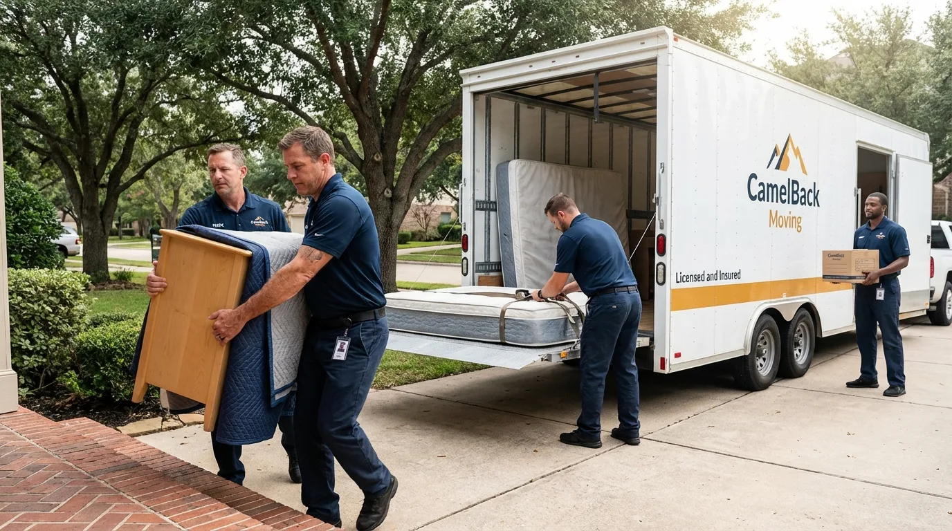Crew loading residential truck for cross-state move from North Charleston, SC