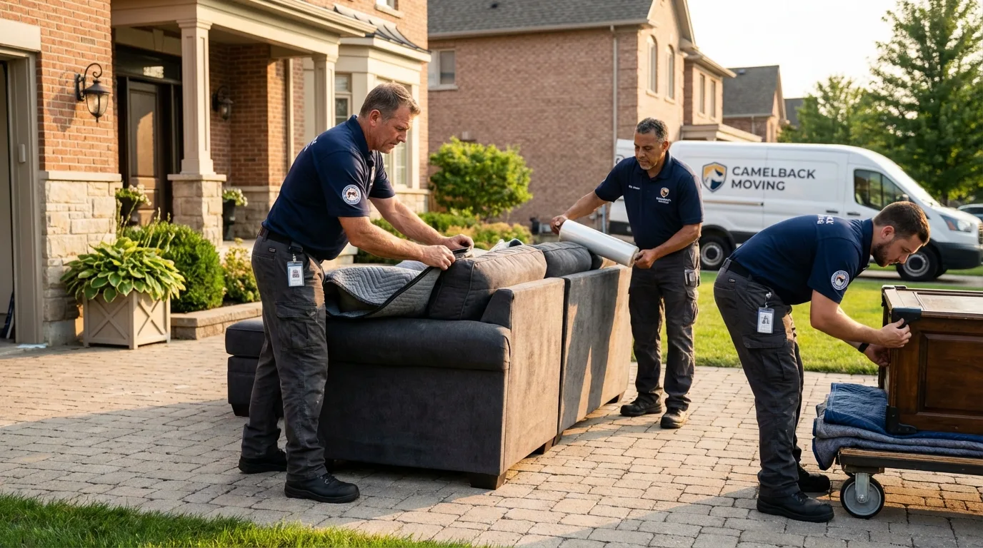 Large estate moving crew wrapping furniture in North Charleston, SC
