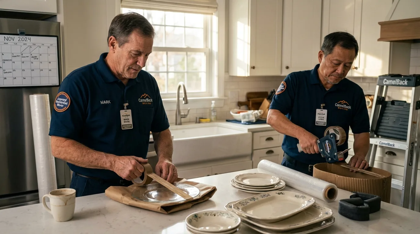 Professional crew packing kitchen dishware in North Charleston, SC